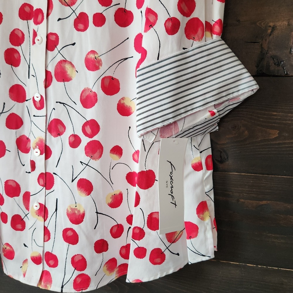Foxcroft Mary Sweet Cherries Wrinkle Free Button Up Shirt 20W 3/4 Sleeves NWT - Picture 6 of 13